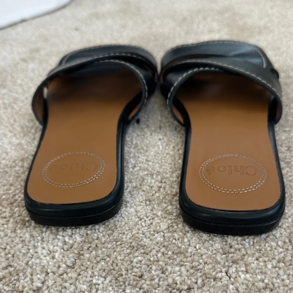 Chloe Black Leather Slide Sandals - Picture 9 of 13
